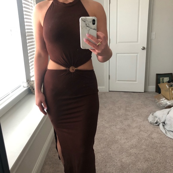 Mocha rubbed halter cutout dress - Picture 2 of 9